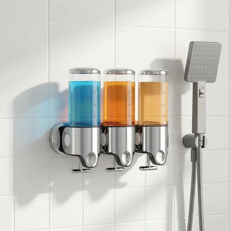 موزع صابون جداري ثلاثي فاخر | منظم حمام عملي