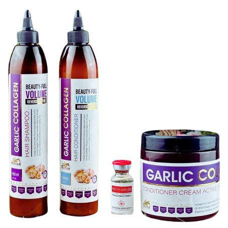 مجموعة الكولاجين والثوم الطبيعي من فاستر اوليكس اويل-(شامبو 450 مل+بلسم 450 مل+ماسك 500)+oliex oil