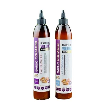 مجموعة الكولاجين بالثوم الطبيعي  لمنع تساقط الشعر-(شامبو 450 مل-بلسم 450 مل)-Oliex Oil