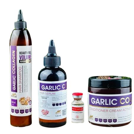 مجموعة الكولاجين بالثوم الطبيعي لمنع تساقط الشعر-(شامبو 450-بلسم 450-سيرم120)