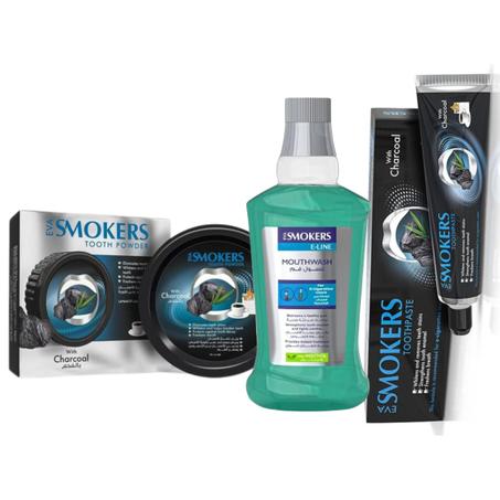 مجموعة الفحم والمنثول الطبيعي للحفاظ على صحة الأسنان-(غسول 250مل-معجون 50 غ-بودرة 40غ)-eva skin clinc