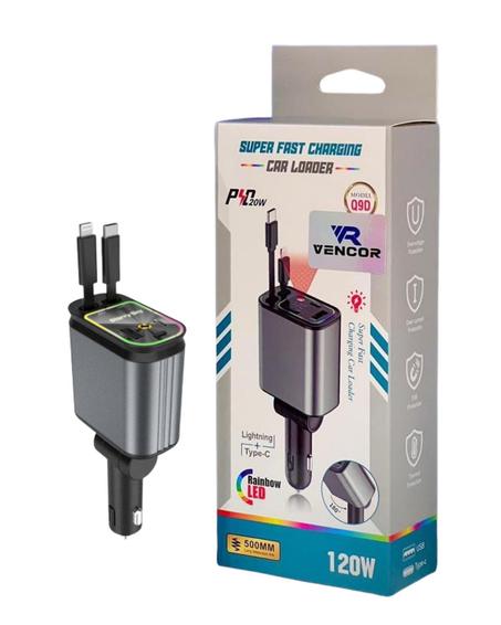 الشاحن الذكي 4 في1 القابل للسحب – شحن فائق السرعة و إضاءة نجوم ساحرة داخل سيارتك