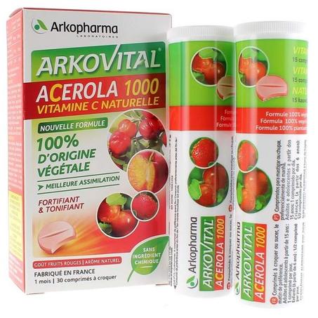 ARKOPHARMA ACEROLA 1000 30 COMPRIMES A CROQUER (vitamine C 100% Naturelle)