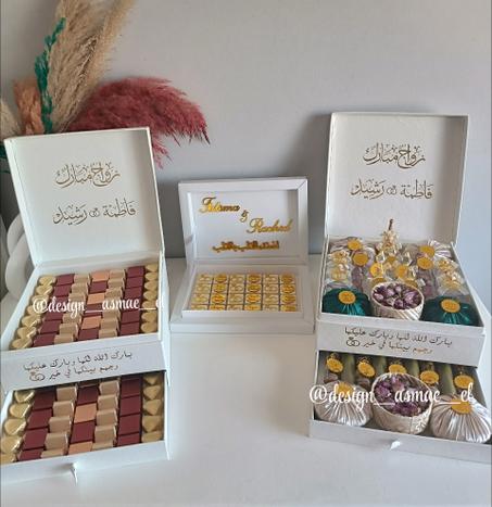 علب شوكولاتة وتوزيعات الحناء راقية للخطوبة والعرس
