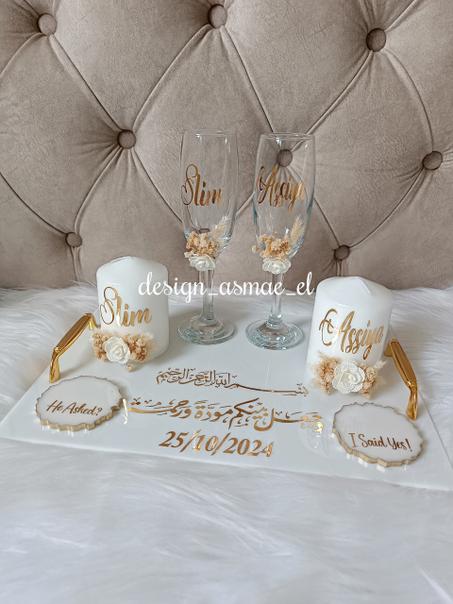طقم كؤوس وشموع هدية مثالية للخطوبة والعرس"