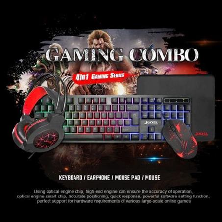 Jedel pack Clavier Casque Souris et Tapis 4-en-1 RGB de Jeu gaming USB LED Filaire