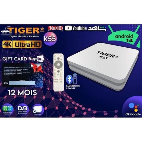 Tiger TV Box Tigeer K55 – Android 14, 4K Ultra HD avec 12 Mois d'lPTV Inclus