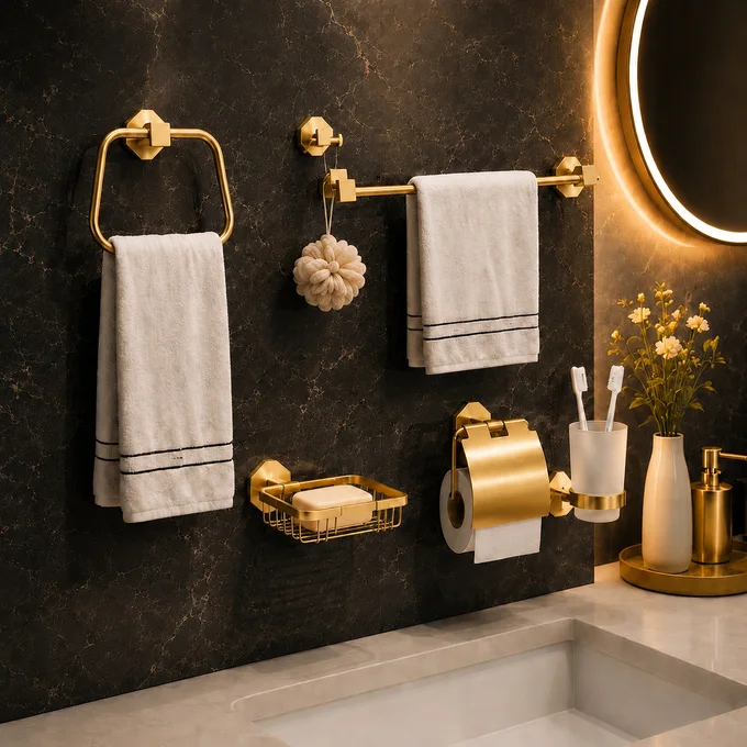 Ensemble  Accessoires de Salle de Bain THEROS – 6 Pièces en Aluminium Premium