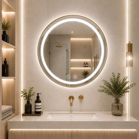 Miroir LED Premium Ronde bronze Nouveau luxetouches