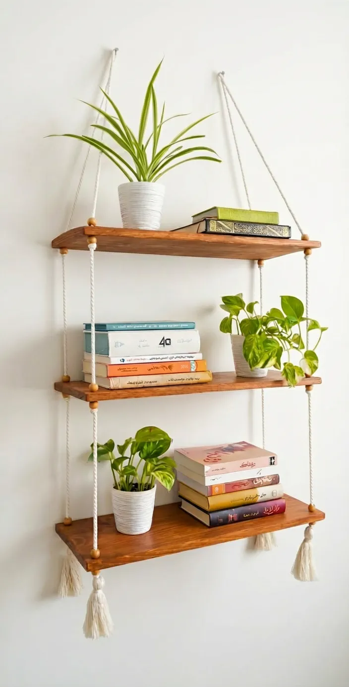 🌿 رف خشبي معلّق أنيق – تنظيم ذكي بلا حفر