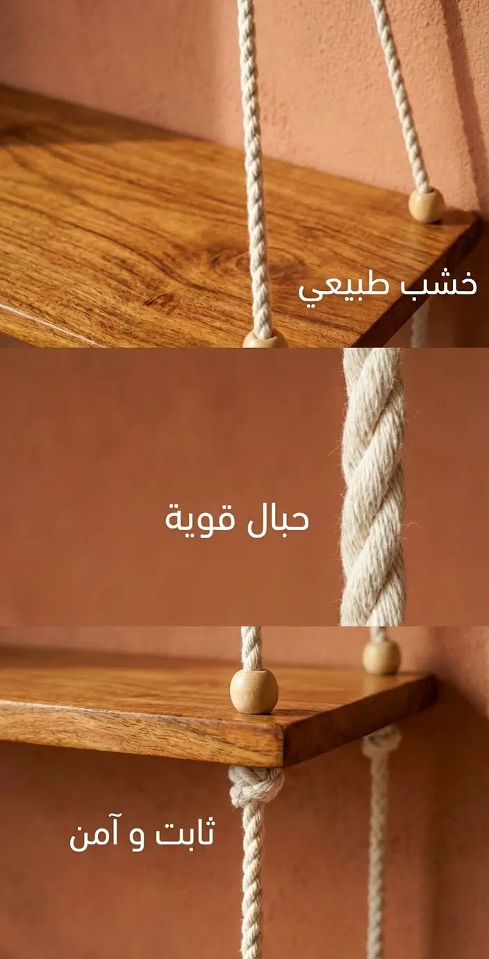 🌿 رف خشبي معلّق أنيق – تنظيم ذكي بلا حفر