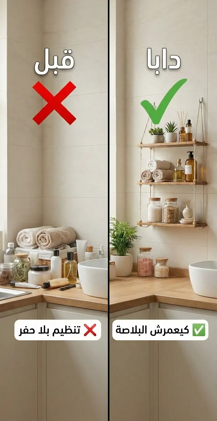 🌿 رف خشبي معلّق أنيق – تنظيم ذكي بلا حفر