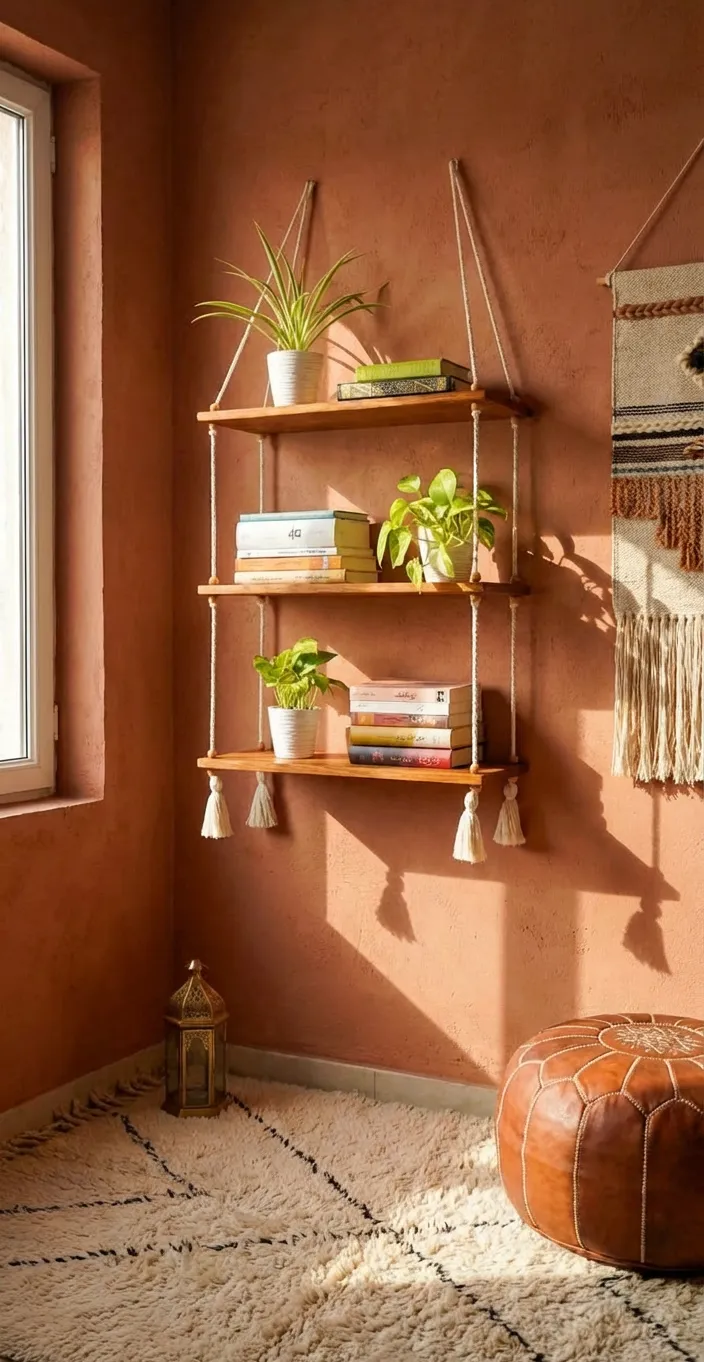 🌿 رف خشبي معلّق أنيق – تنظيم ذكي بلا حفر