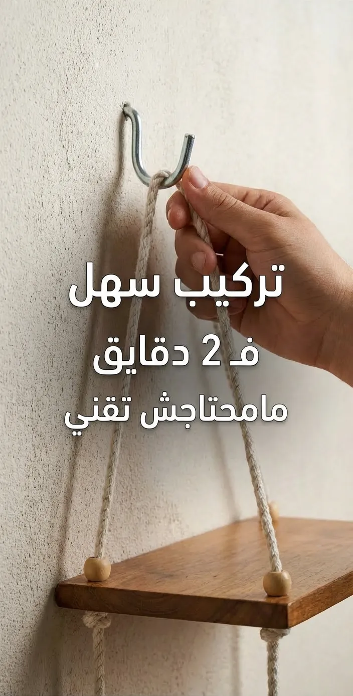 🌿 رف خشبي معلّق أنيق – تنظيم ذكي بلا حفر