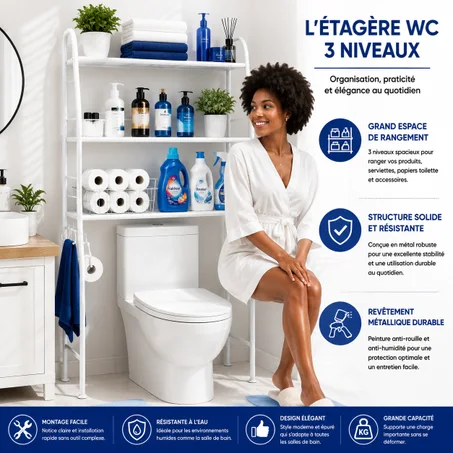 Optimisez chaque centimètre de votre salle de bain grâce à cette étagère intelligente.