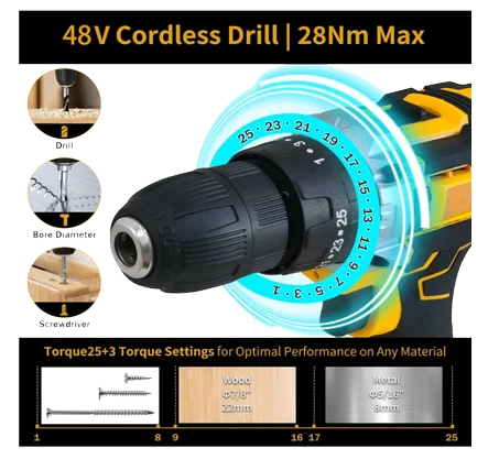 اخرى أدوات كهربائية بقوة 48 فولت، مثقاب كهربائي لاسلكي و 128 قطعة