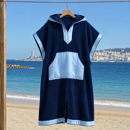 Poncho de Bain Azur Marine - Coton Éponge 450g