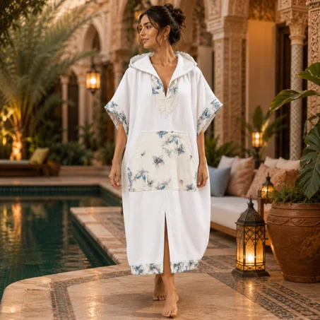 Poncho de Bain Femme Nacre Botanique - Taille Standard