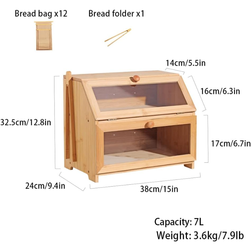 صندوق خبز من الخيزران بطبقتين مع غطاء شفاف – حافظ على خبزك طازجًا وأنيقًا للمطبخ والمخبز