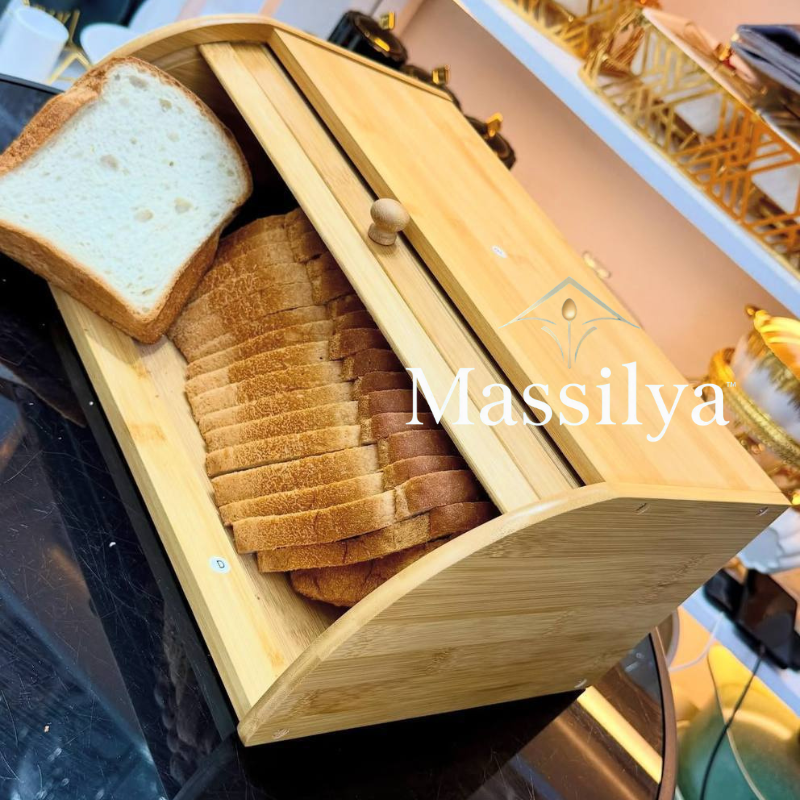 🥖 علبة خبز أنيقة من الخيزران – سعة كبيرة وتصميم عصري 👌