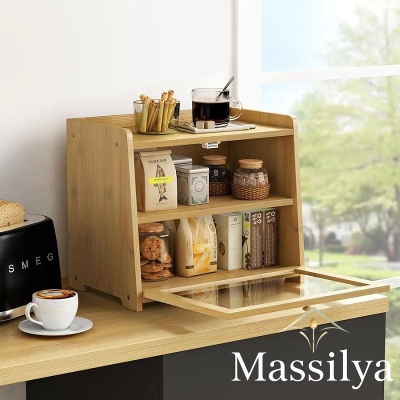 صندوق خبز من الخيزران بطبقتين مع غطاء شفاف – حافظ على خبزك طازجًا وأنيقًا للمطبخ والمخبز