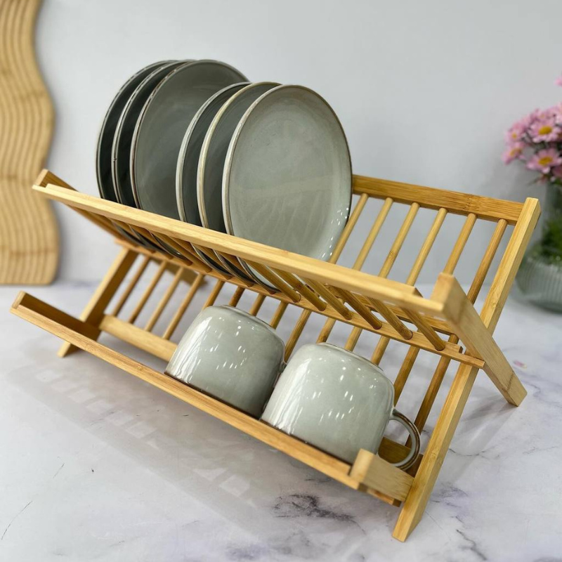 مصفاة صحون خشبية قابلة للطي – تصميم مدمج وصديق للبيئة لترتيب المطبخ