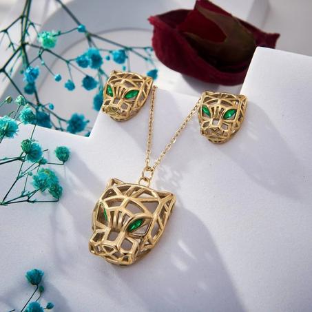 Ensemble de bijoux Lacey boucles d'oreilles et chaîne Jaguar Lacey Inox double