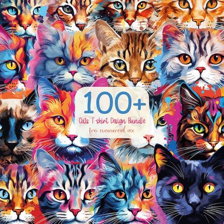 100+ Colorful Cats T-shirt Design Bundle: Cat Breeds Clipart for Sublimation