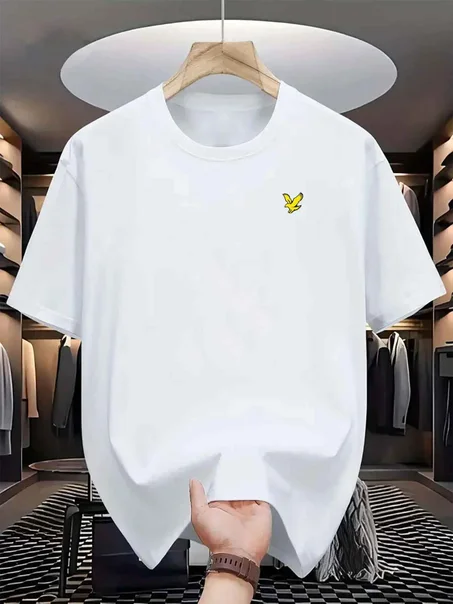 صيف جديد الرجال 100 القطن الرياضة عادية عصرية فضفاضة المتضخم شعار النسر المطبوعة الجولة الرقبة قصيرة الأكمام تي شيرت