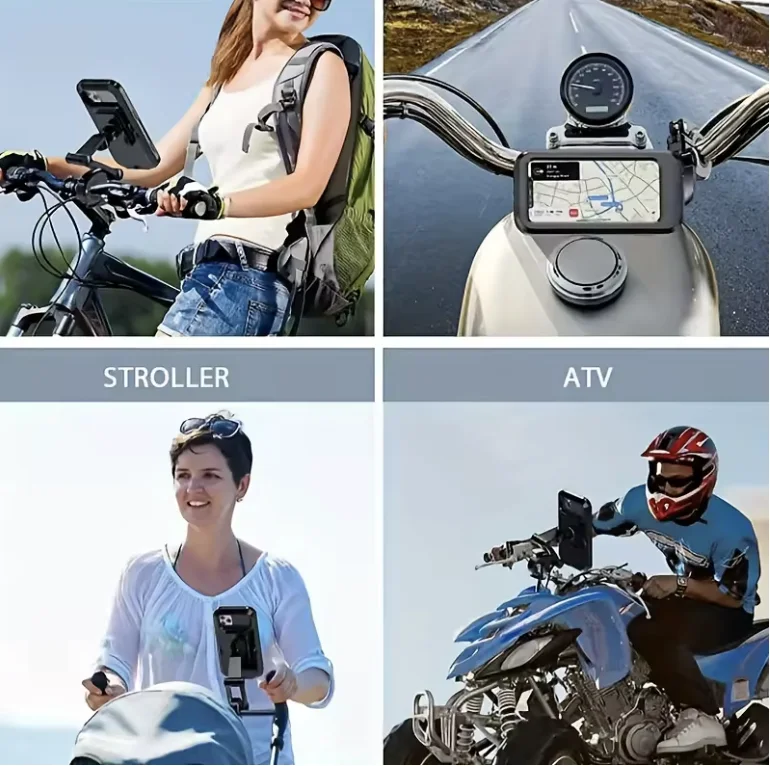 Support Téléphone Moto/Vélo Étanche Areiknim – 360° Rotation, Poche Oxford, Compatible 4,7-6,5 Pouces