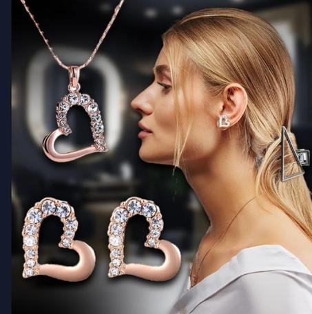 قلادة القلب الذهبية مع زوج من الأقراط - لمسة مثالية لكل إطلالة