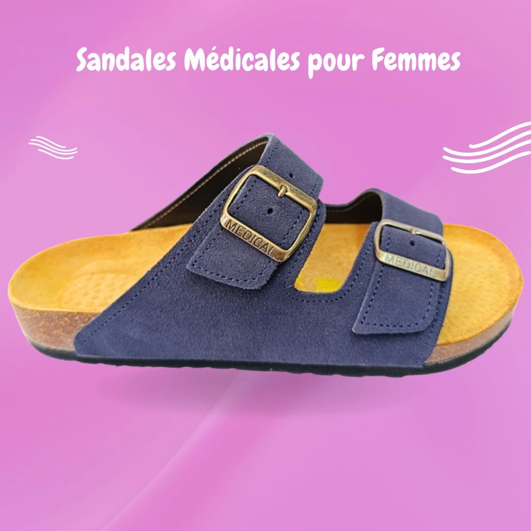 SANDALES EN DAN BLEU MARIN   CONFORTABLE (Femme)