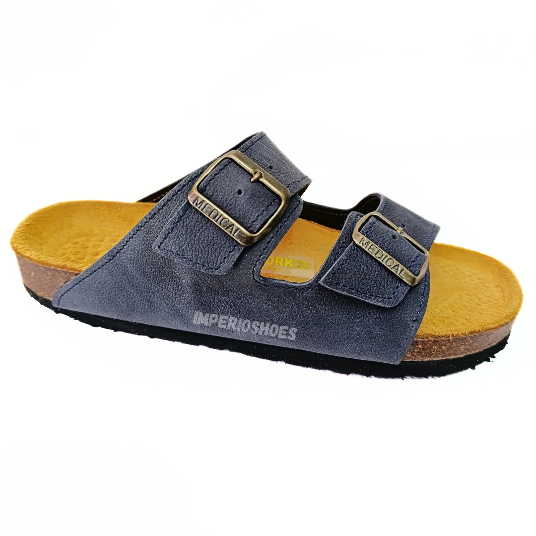 SANDALES EN CUIR BLEU MARIN   CONFORTABLE (femme)