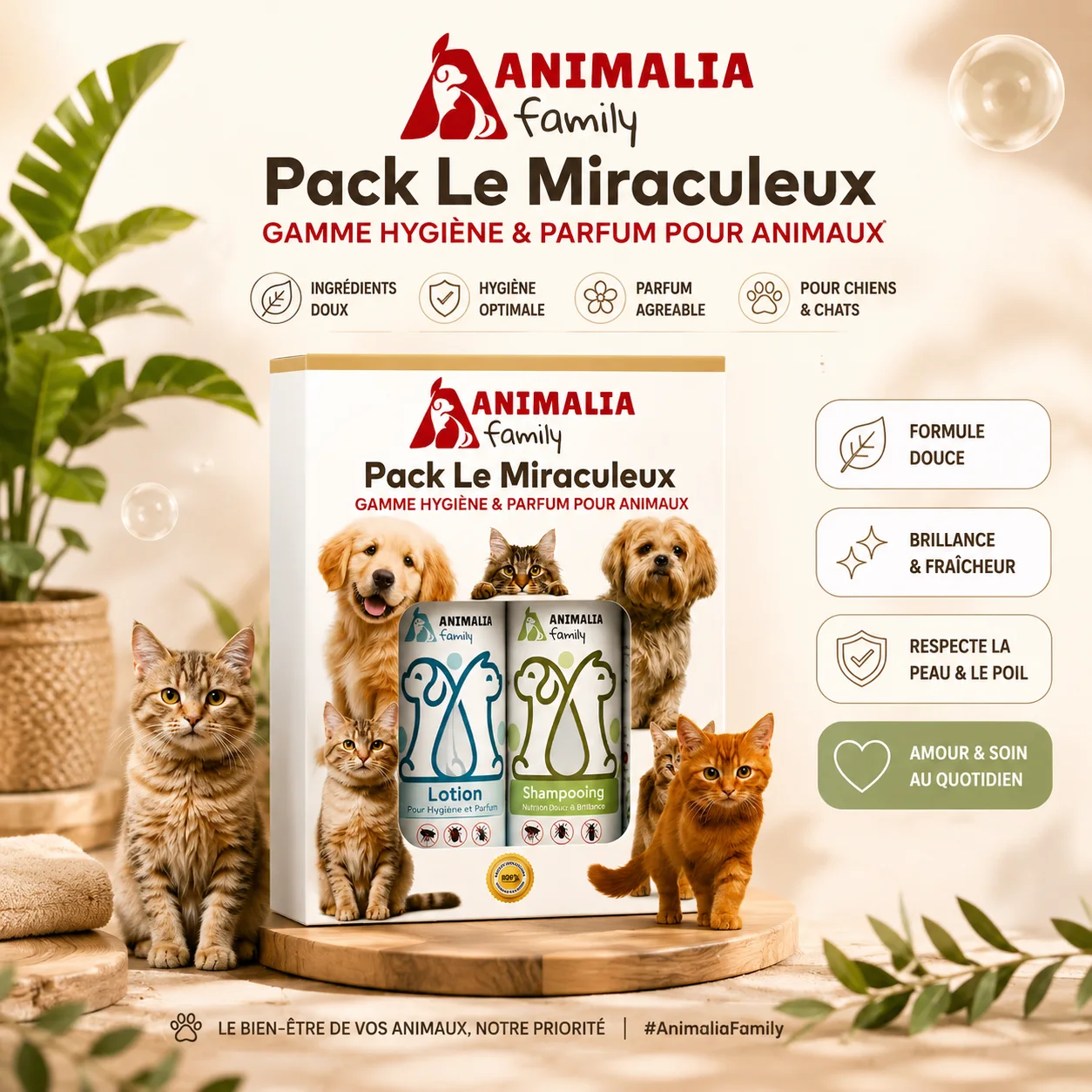 Pack Animalia Le Miraculeux — Shampooing, Lotion et Parfum anti parasites pour chiens et chats