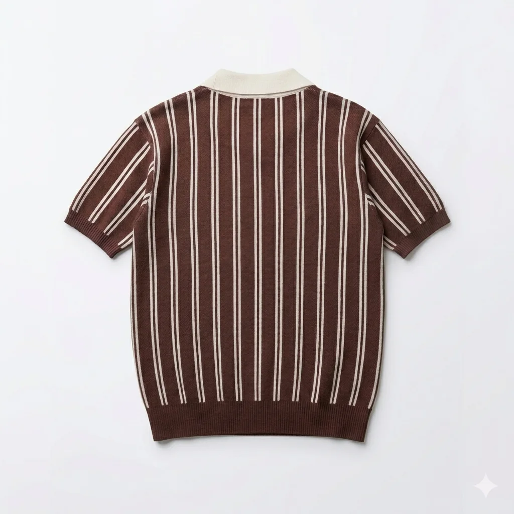 Polo en Maille Rayé – Marron Chocolat & Crème