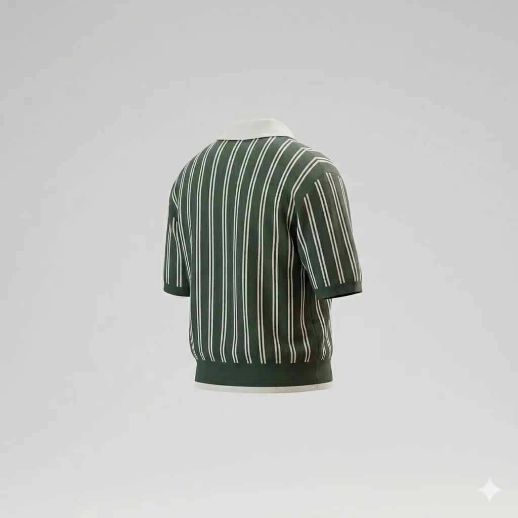 Polo en Maille Rayé – Vert Forêt & Crème