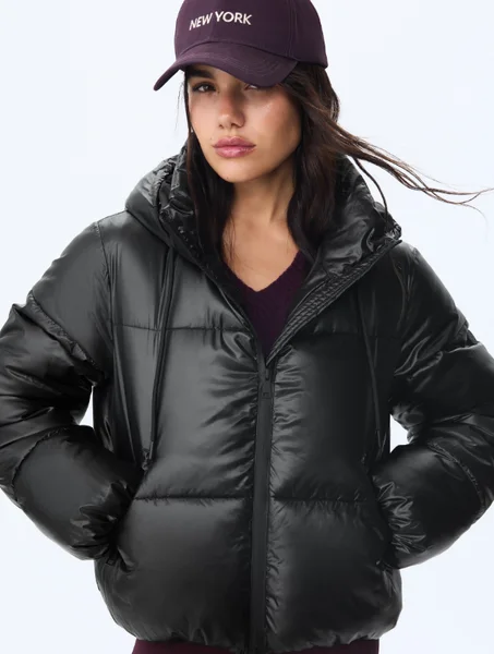 Blouson matelassé métallisé à capuche