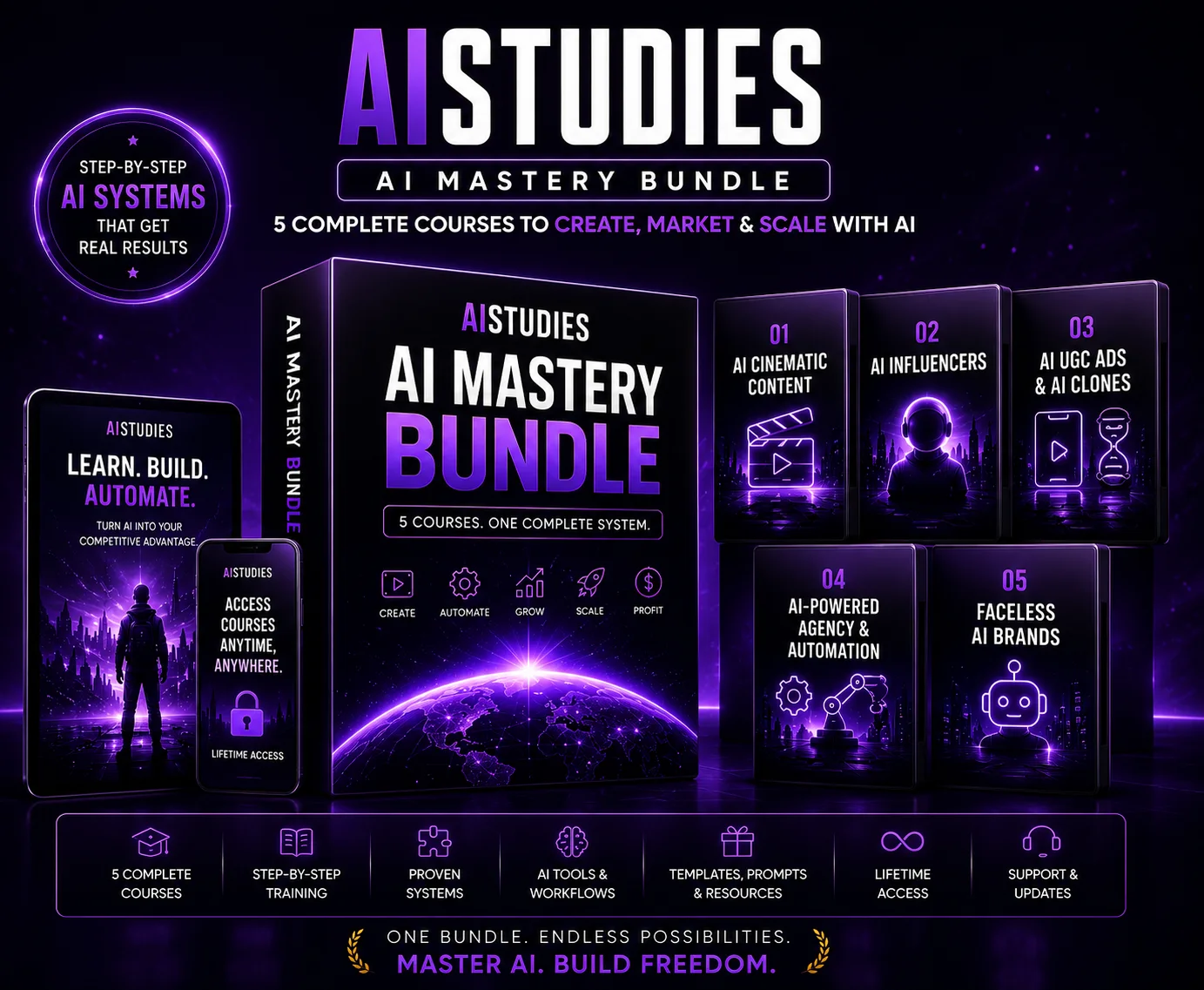 AISTUDIES AI Mastery Bundle — 5 Complete Courses to Create, Market & Scale With AI