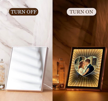💛♾️ GlowMemory Infinity Frame — balances warmth, infinite LED effect, and photo memory elegantly