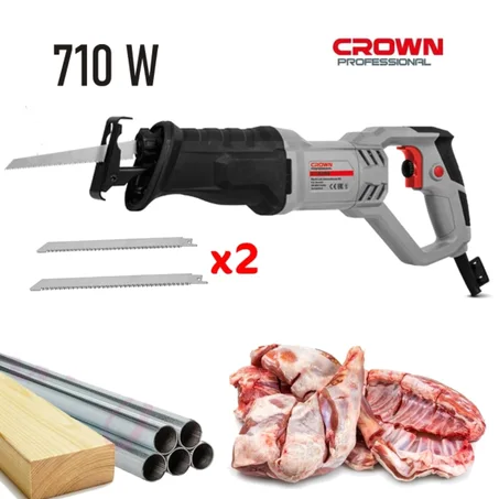 منشار كهربائي متعدد الاستخدامات من كراون CT15258 710w مزود بشفرتين من فئة الطعام Scie Sabre Electrique Multi-utilisations 710w Crown CT15258 Avec Deux Lames Alimentaire
