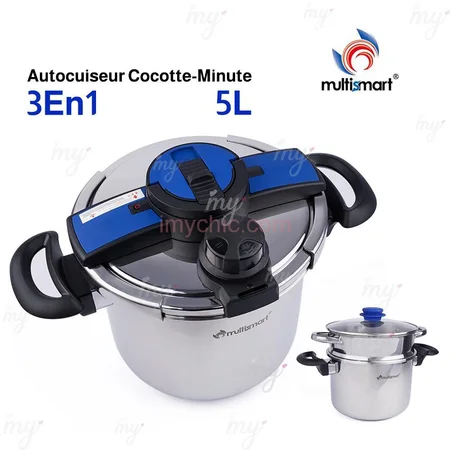 طنجرة ضغط 3 قطع متعدد الاستعمالات 5 لتر ستانلس ستيل  Ensemble Cocotte 3Pcs 5L En INOX Multismart MS-PC603-5
