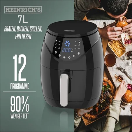 مقلاة بالهواء الساخن من هاينريشس مع شاشة لمس رقمية LED مع 12 برنامج،بقوة 1800 واط، (7 لتر XL)HEINRICHS Friteuse à air chaud avec écran tactile numérique LED avec 12 programmes 1800 W , Air Fr
