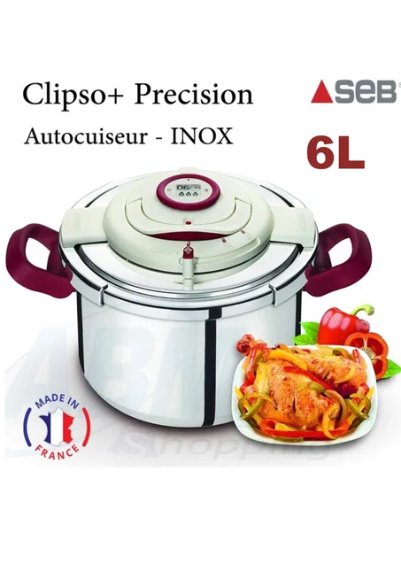 طنجرة ضغط بمؤقت 2في1 من الإينوكس 6ل Cocotte Seb Clipso+ Precision P4410706