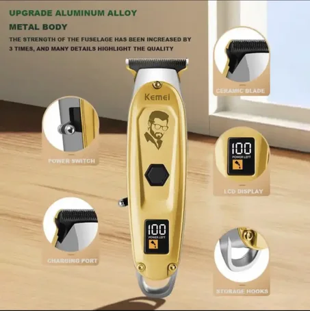 ماكينة حلاقة للرجال KM-1947 من كيمي لقص الشعر وتشذيب اللحية، عدد الشفرات 4 × 1 Kemei Tondeuse À Cheveux Electrique En Métal -Km 1947