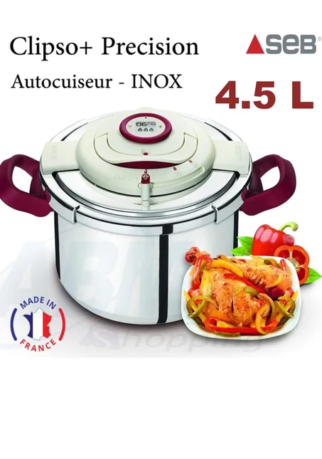 طنجرة ضغط بمؤقت 2في1 من الإينوكس 4.5ل Seb Clipso+ Precision P4400600