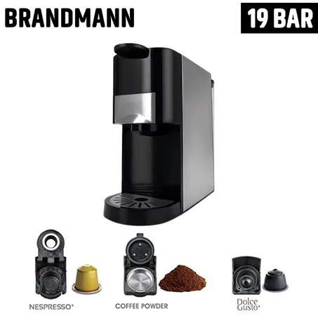ماكينة صنع القهوة 3 في 1 من الستانلس ستيل من براندمان - دولتشي غوستو / نسبريسو / مسحوق - 19 بارBrandmann Machine a Café inox 3 En 1 - Dolce Gusto / Nespresso / Poudre - 19 Bar