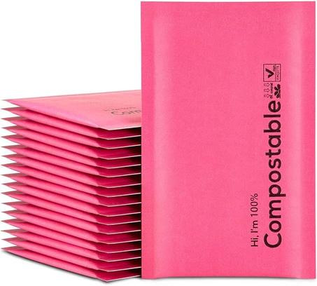 Sobres de burbujas 100% biodegradables de 4 x 8, 25 unidades, color rojo #000, sobres acolchados compostables, bolsas autoadhesivas ecológicas