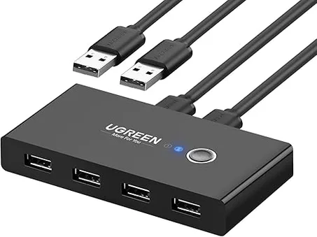 UGREEN Selector de interruptor USB, 2 computadoras que comparten 4 dispositivos USB 2.0, concentrador de caja de conmutadores periféricos USB 2.0 para mouse, teclado, escáner, impresora, PC, 