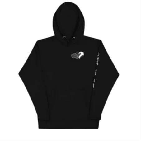 سويت شيرت هودي أسود للجنسين بطباعة حديثة