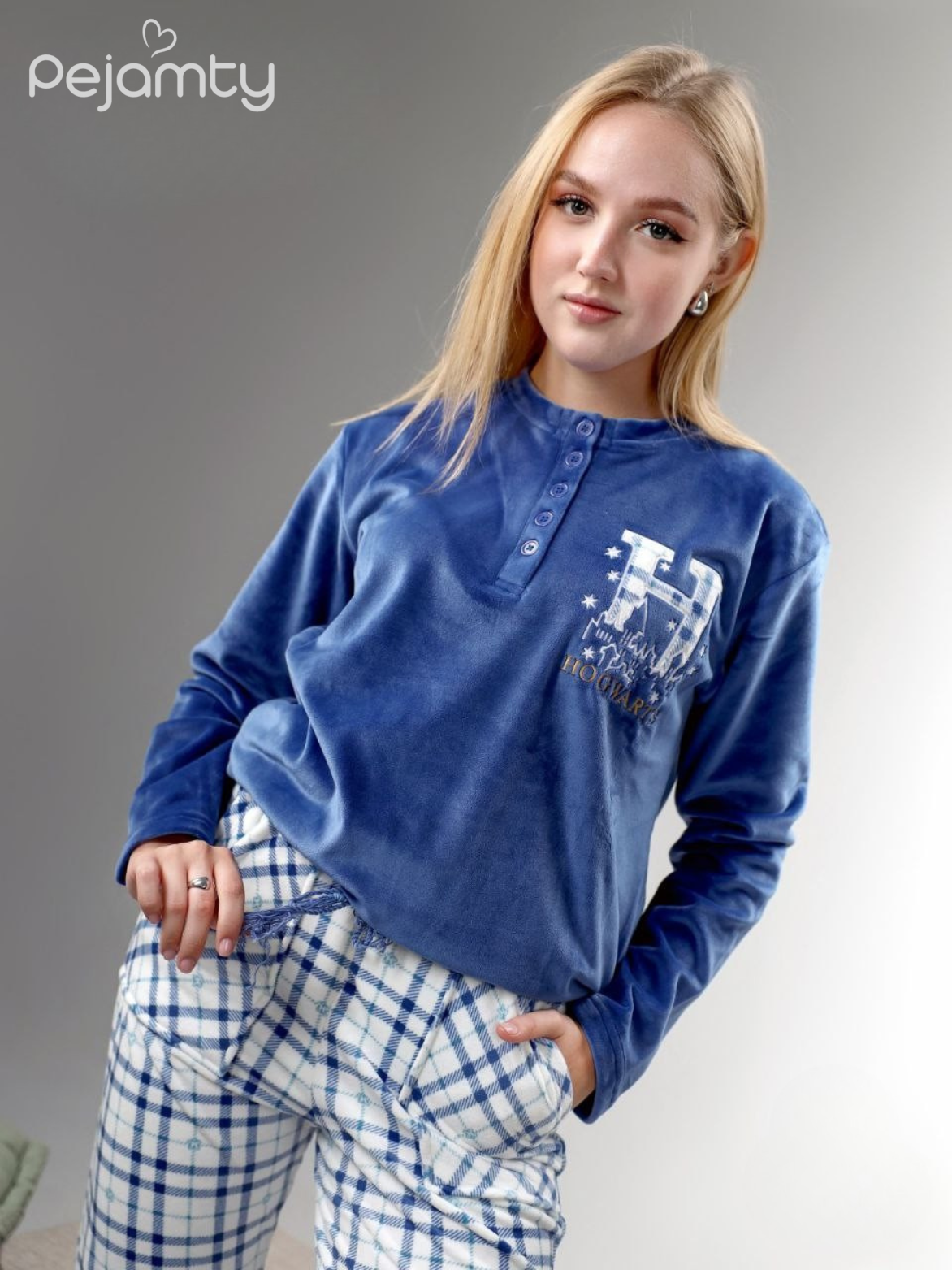 Pyjama Hiver Femme Velours Bleu Royal